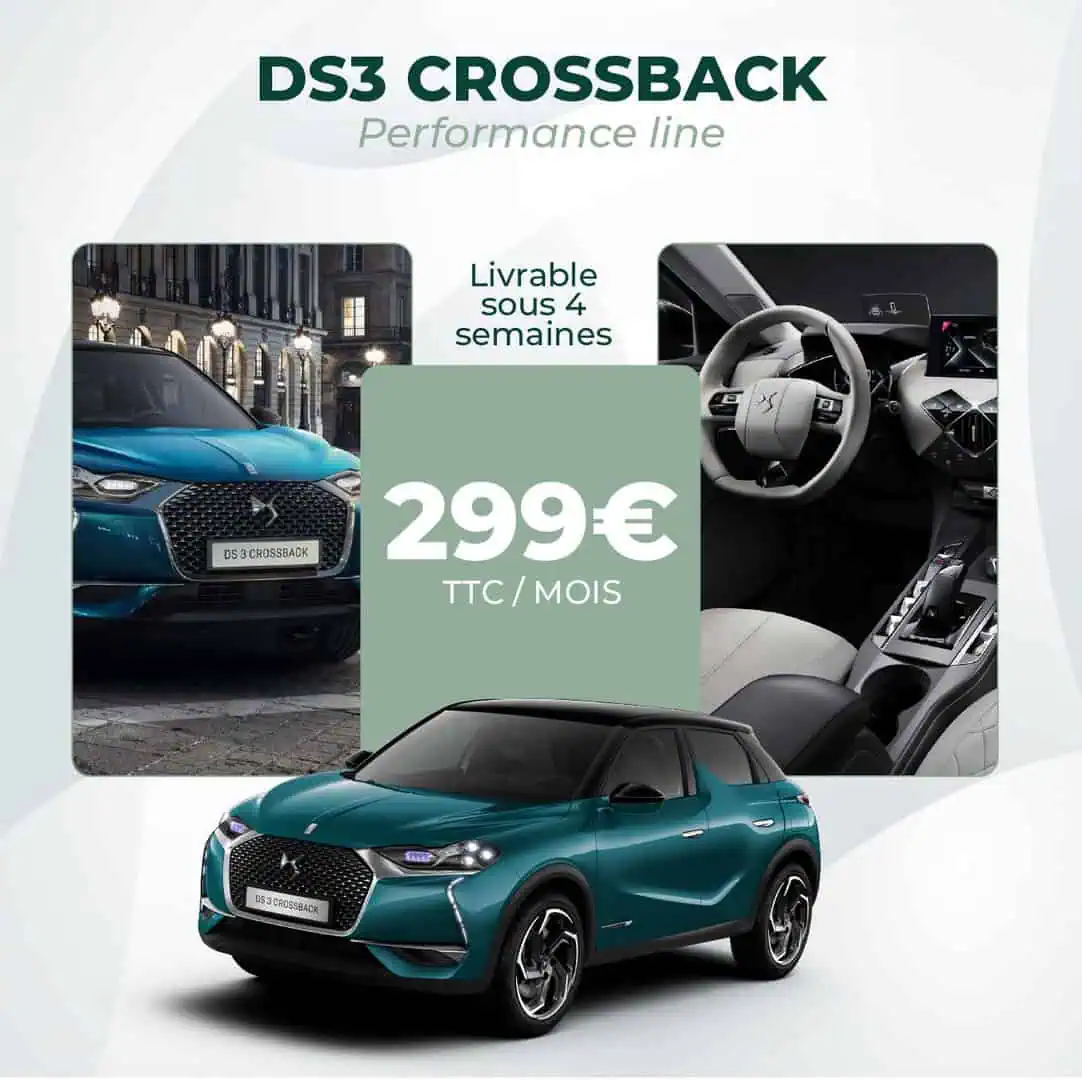 DS3 Crossback Performance Line à 299 euros TTC par mois, leasing de 48 mois et 40000 kilomètres